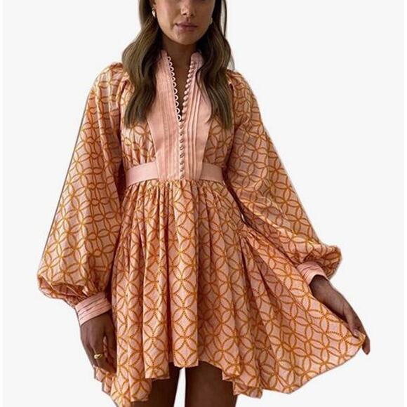 Rolli Dresses & Skirts - Bohemian Orange Cowgirl Long Lantern Sleeve Swing Mini Dress XL Festival Pockets